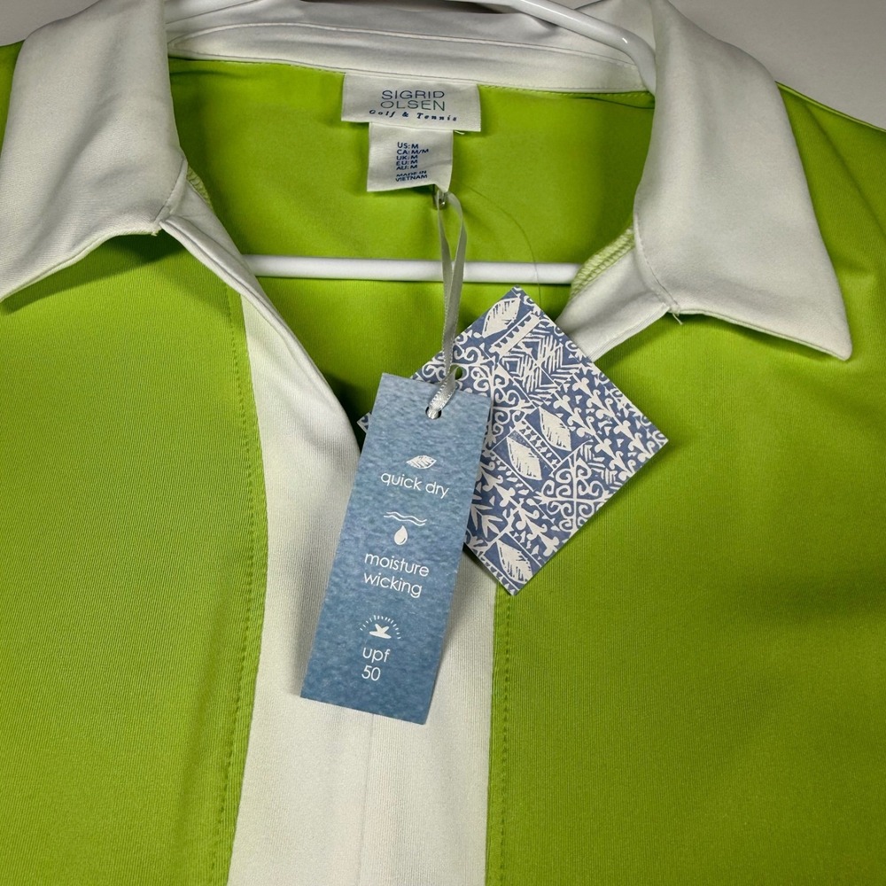 Sigrid Olsen Golf Tennis Sleeveless Polo Top NWT UPF 50 Lime Green Athletic Med - Picture 7 of 12